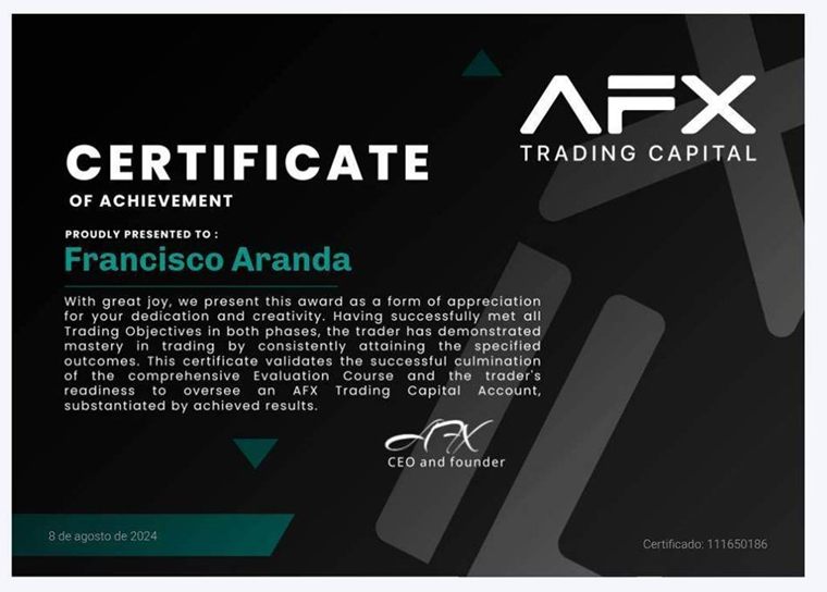 Francisco Aranda cumplió los objetivos de las dos fases de AFX Trading Capital y se llevó su cuenta fondeada.