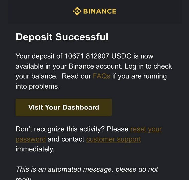 Gustavo Giménez cobró 10.671,81 USDC acreditados en Binance.