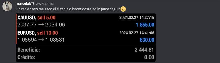 Salida de la operación, con el resultado registrado.