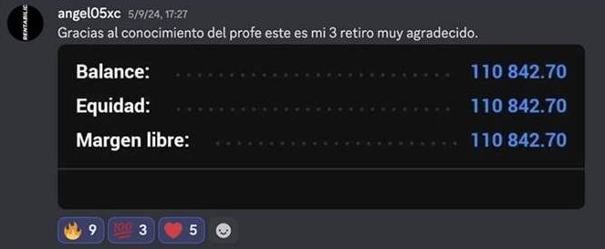 Un alumno muestra su cuenta después del acompañamiento: “en 2 retiros, muy agradecido”.