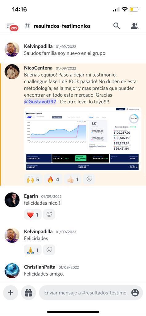 Muro de resultados y testimonios de la comunidad.