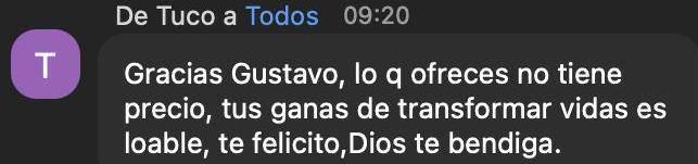 Tuco, en clase en vivo: “lo que ofrecés no tiene precio, tus ganas de transformar vidas es loable”.