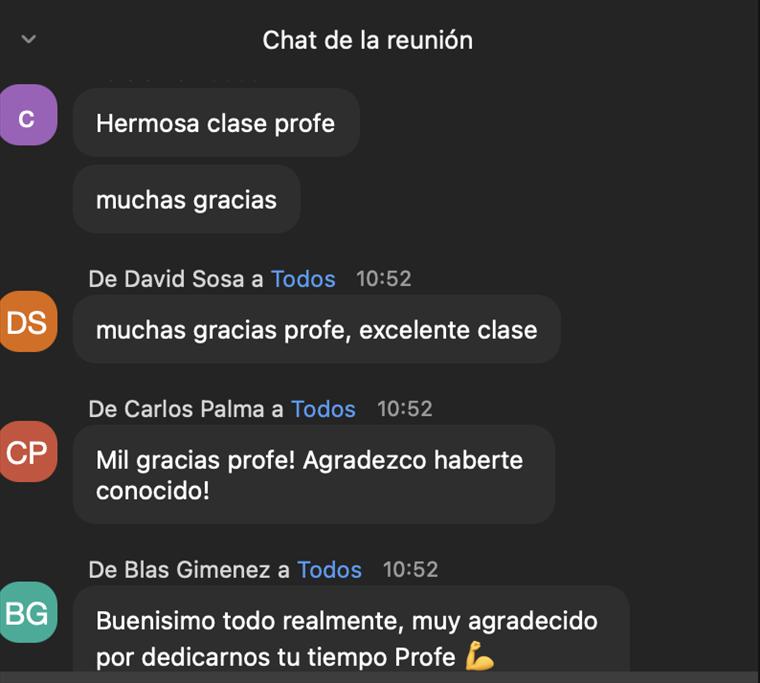 Chat de la reunión en vivo: “hermosa clase profe”.