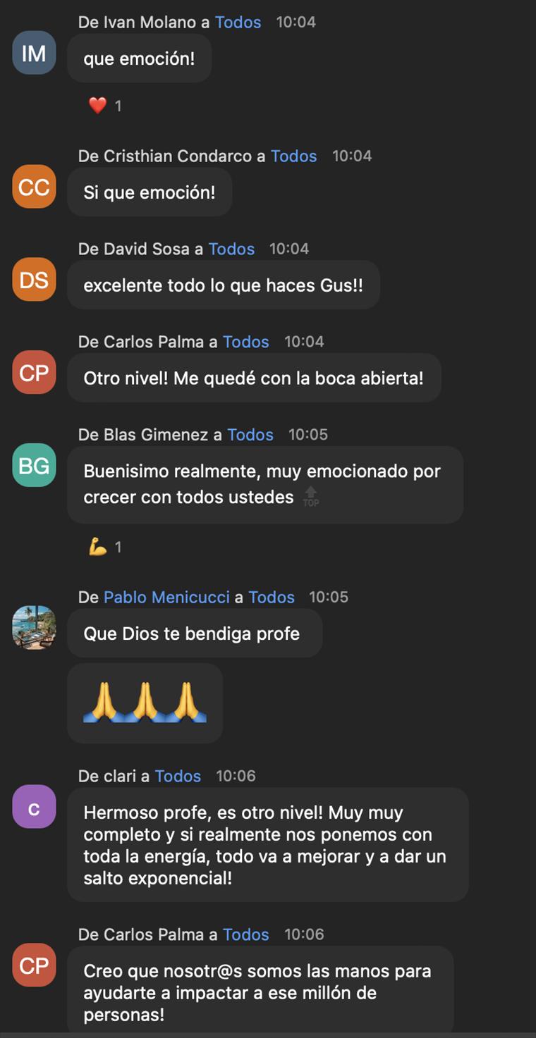 Intercambio del grupo después de una clase en vivo.