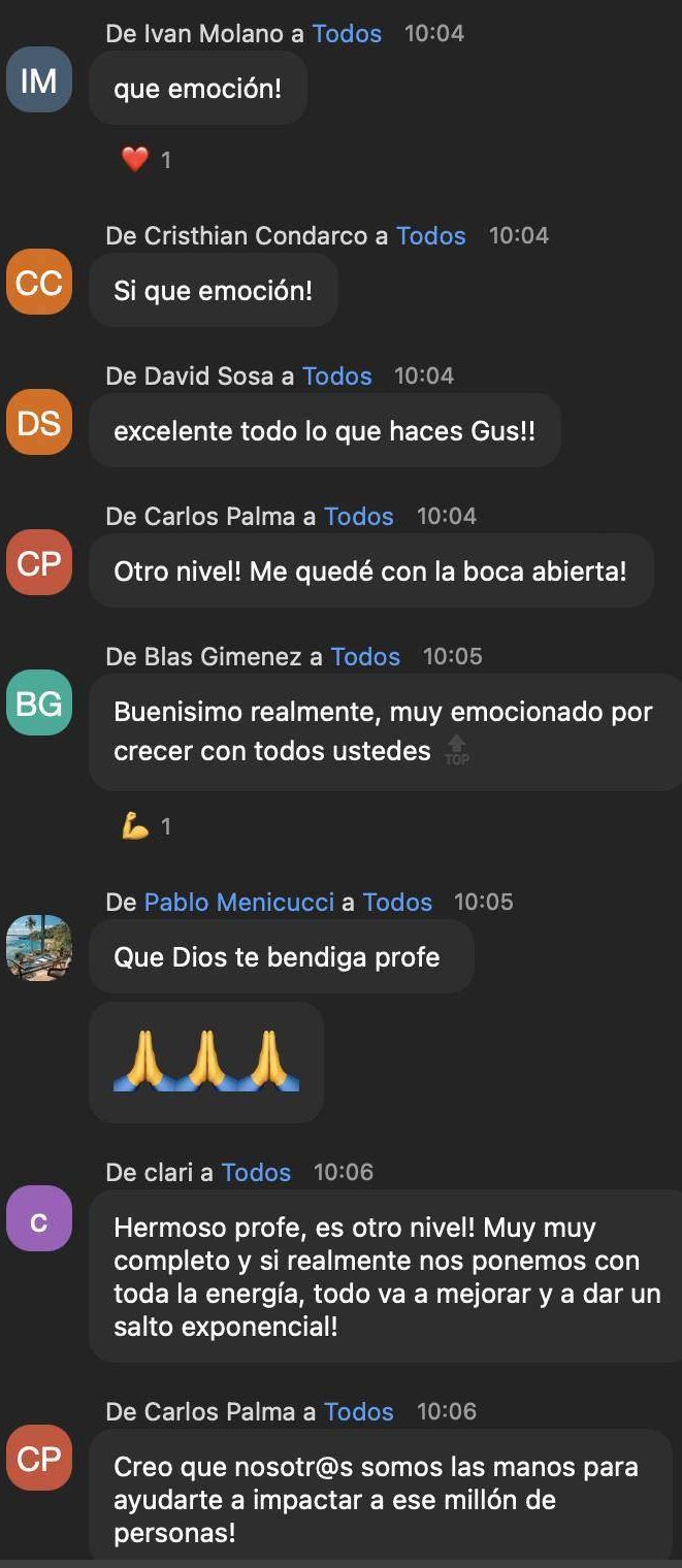 La comunidad entera reaccionando después de una clase: “otro nivel”, “me quedé con la boca abierta”, “todo va a dar un salto exponencial”.